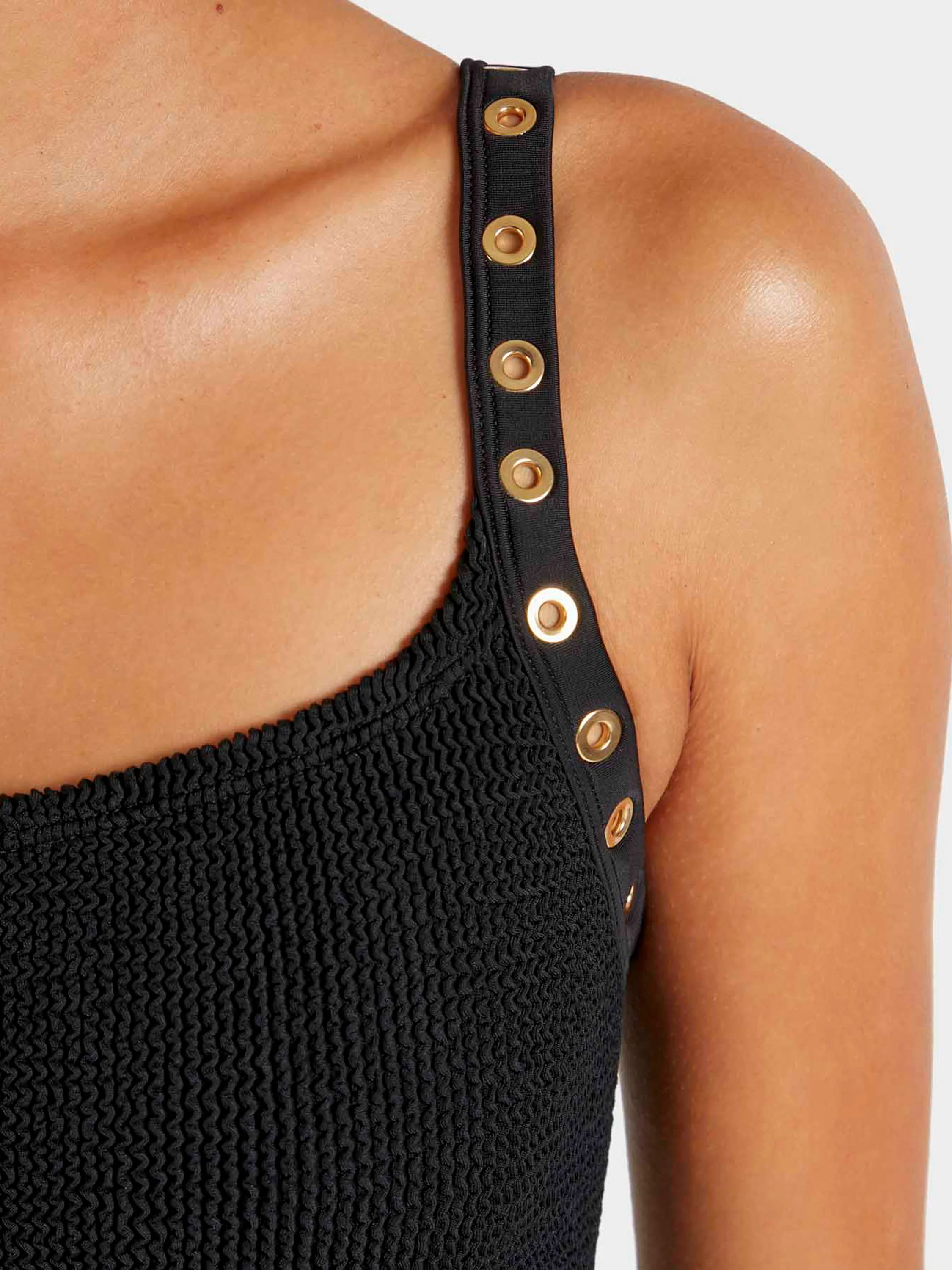 Anora Eyelet Dress - Black/Gold - Image 5