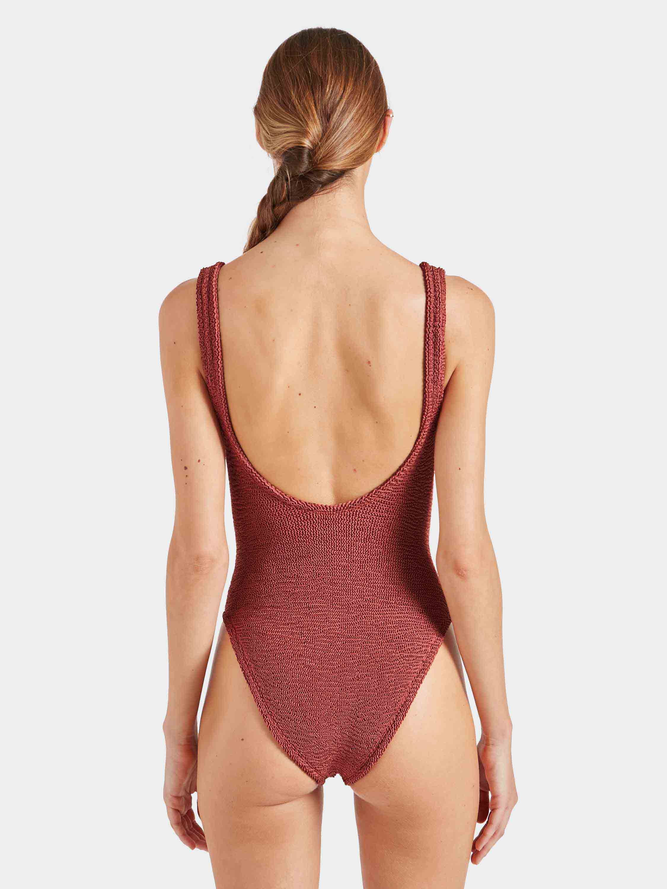 Celine Swim With Tonal Hoops - Metallic Rosewood - Image 3