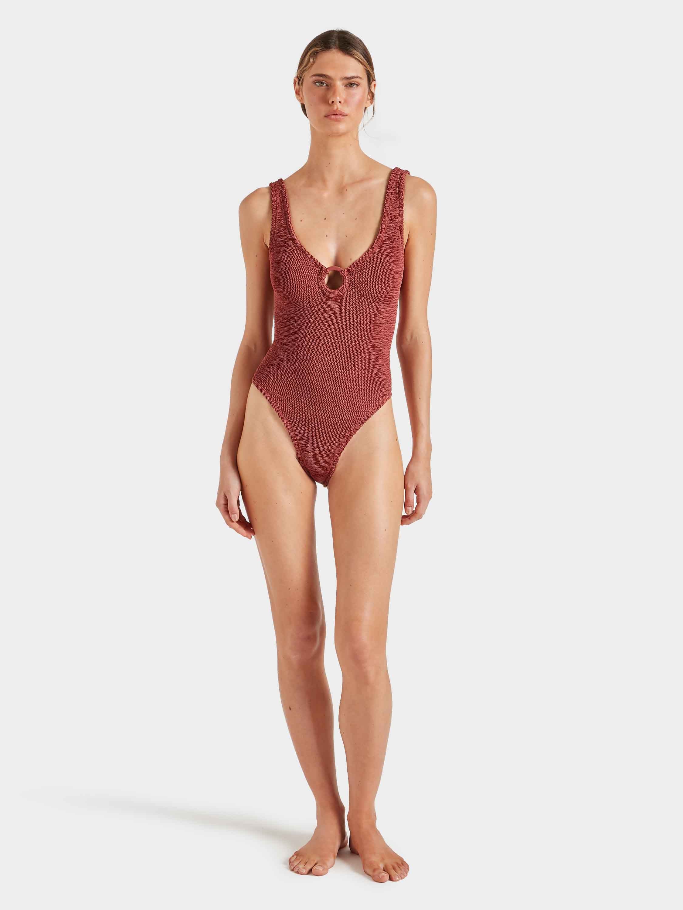 Celine Swim With Tonal Hoops - Metallic Rosewood - Image 4