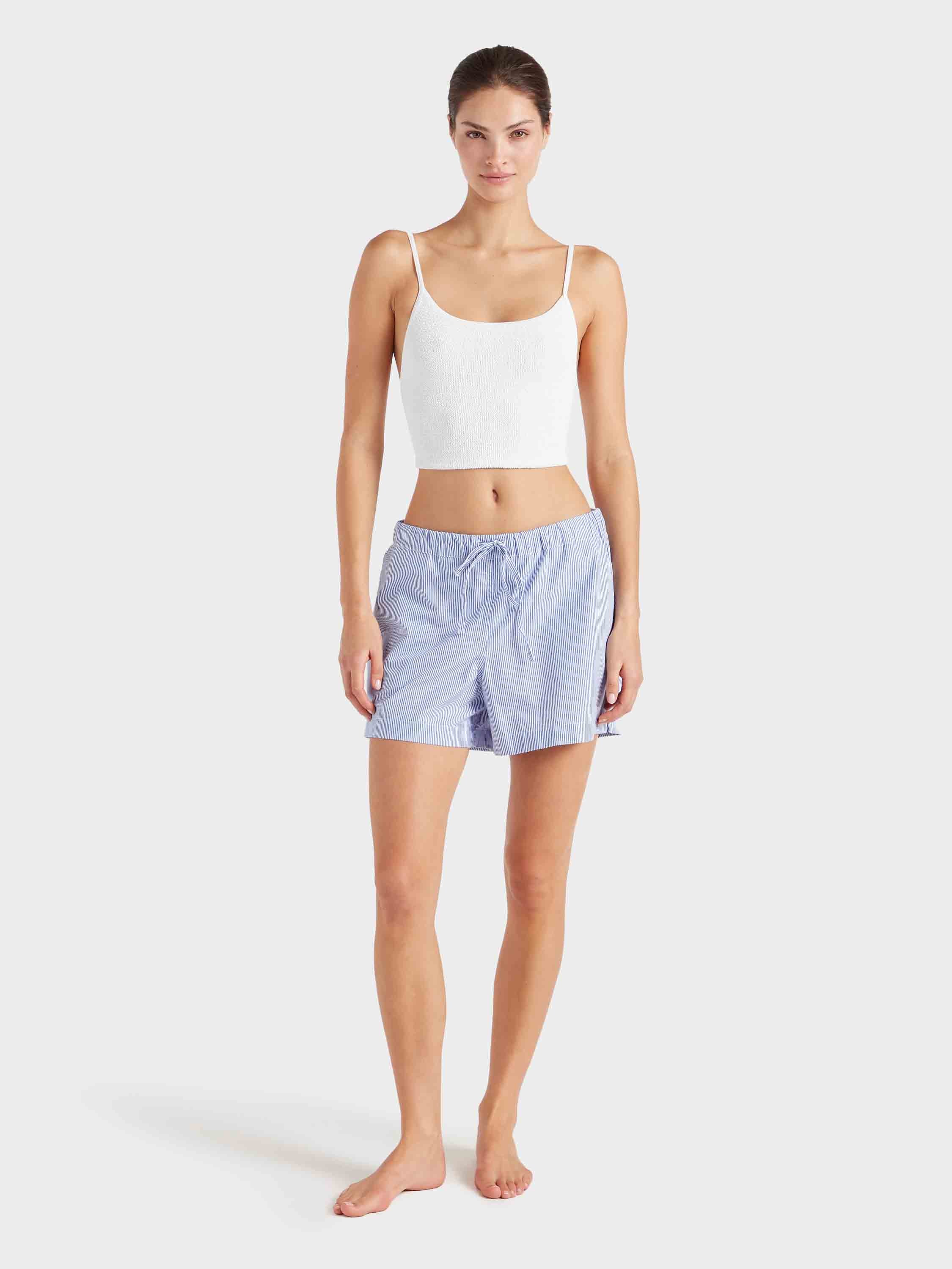 Embroidered Cotton Shorts - Blue Stripe - Image 5