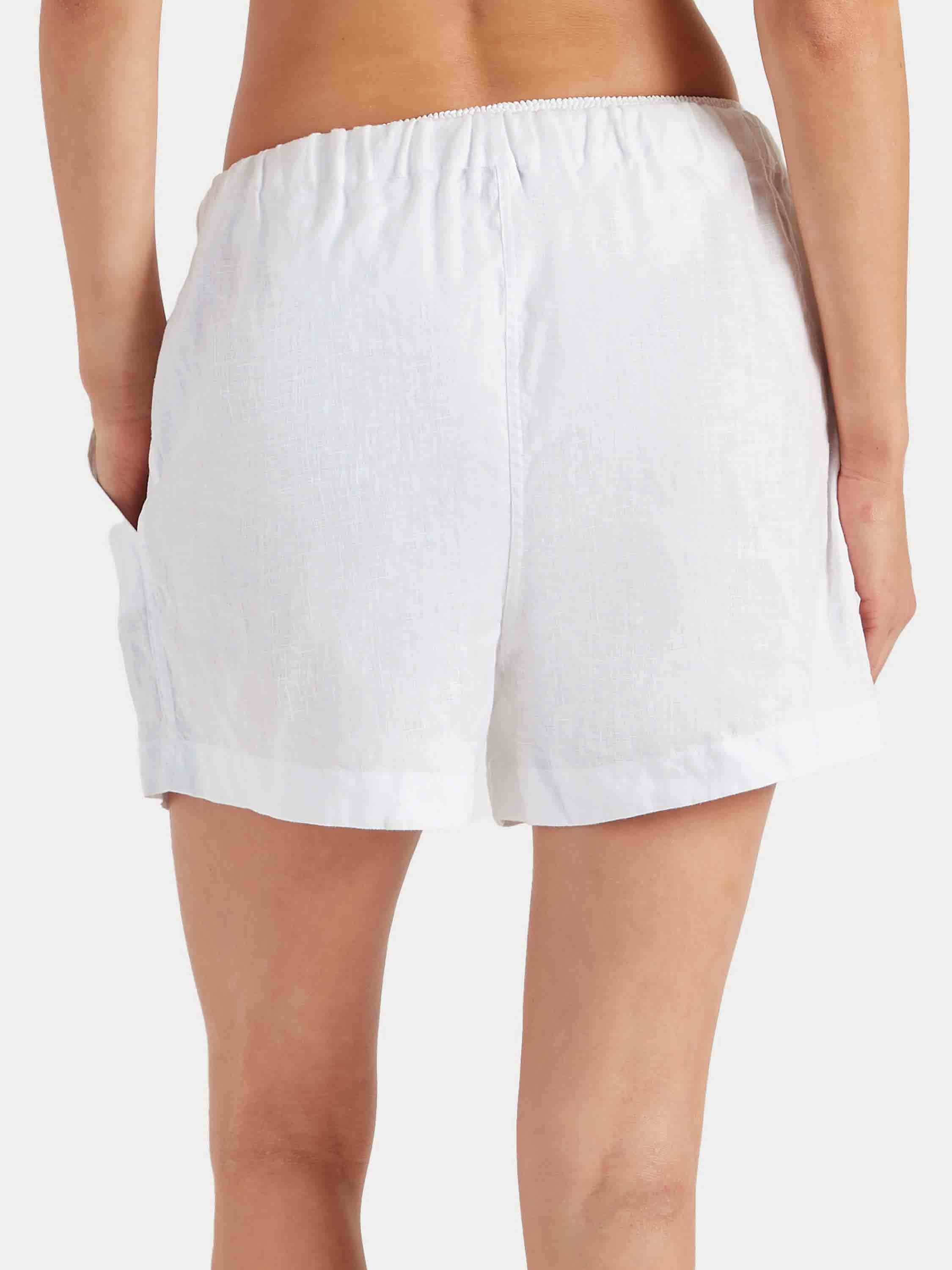 Embroidered Linen Shorts - White - Image 3