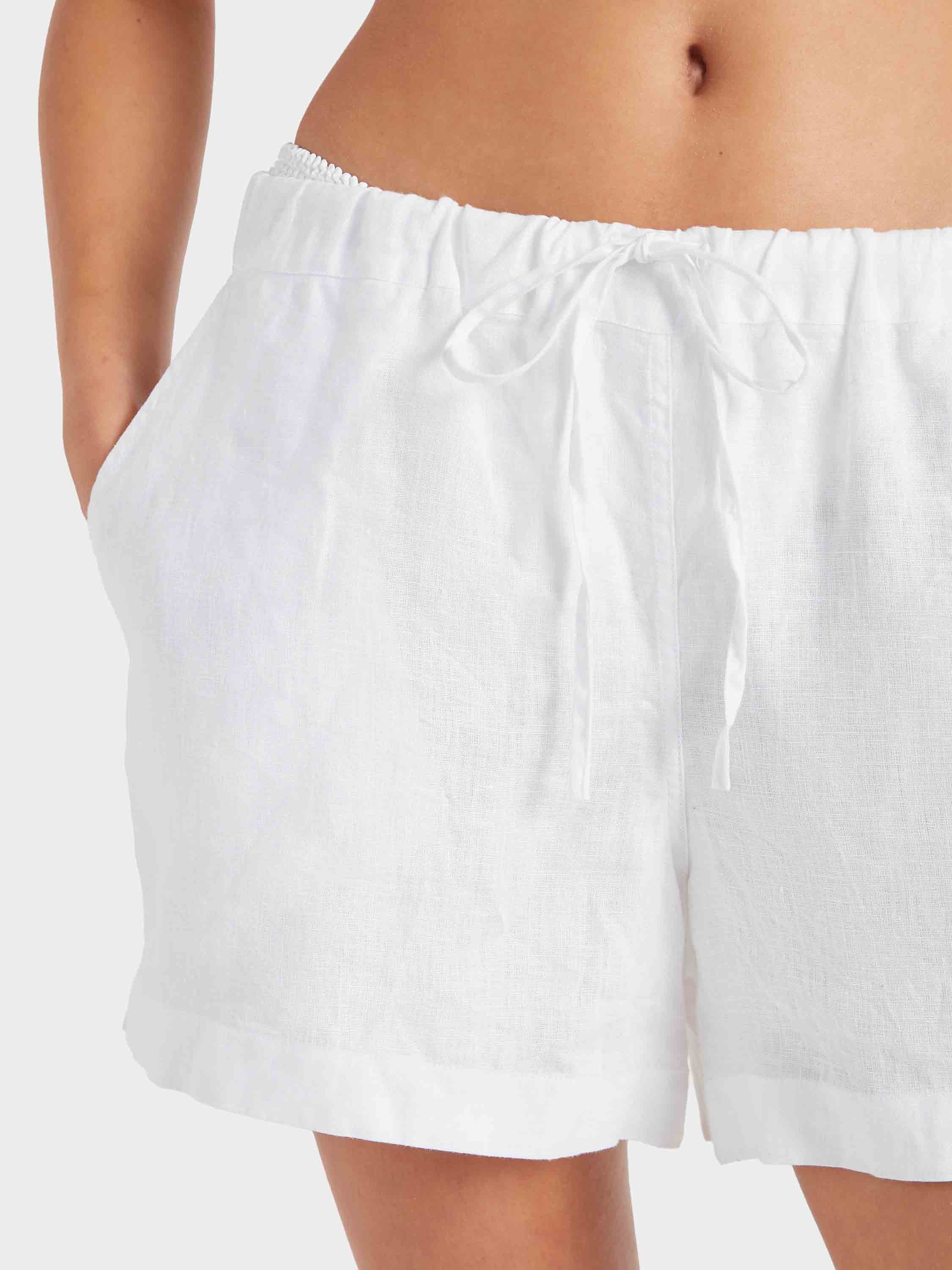 Embroidered Linen Shorts - White - Image 5