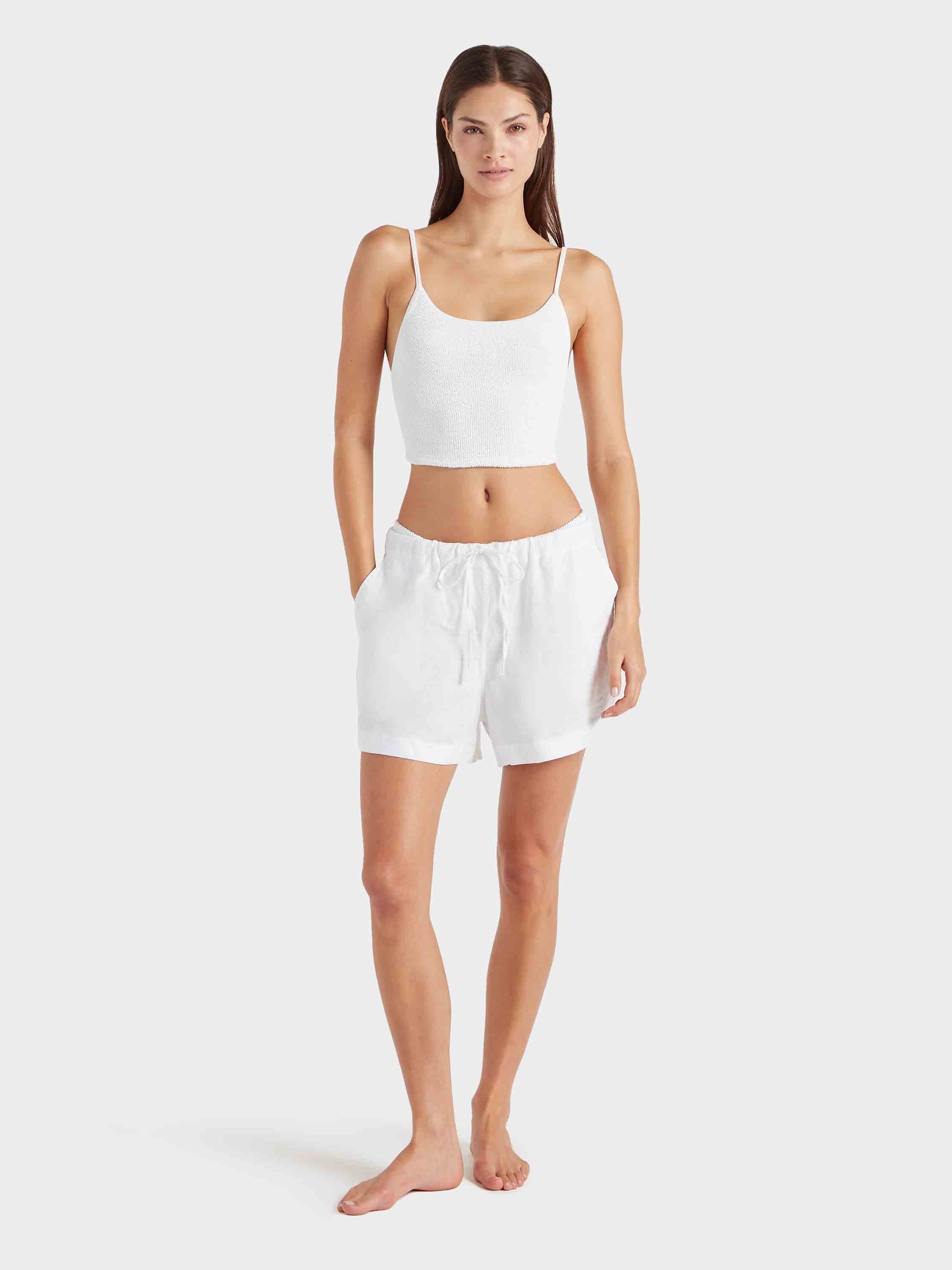 Embroidered Linen Shorts - White - Image 6
