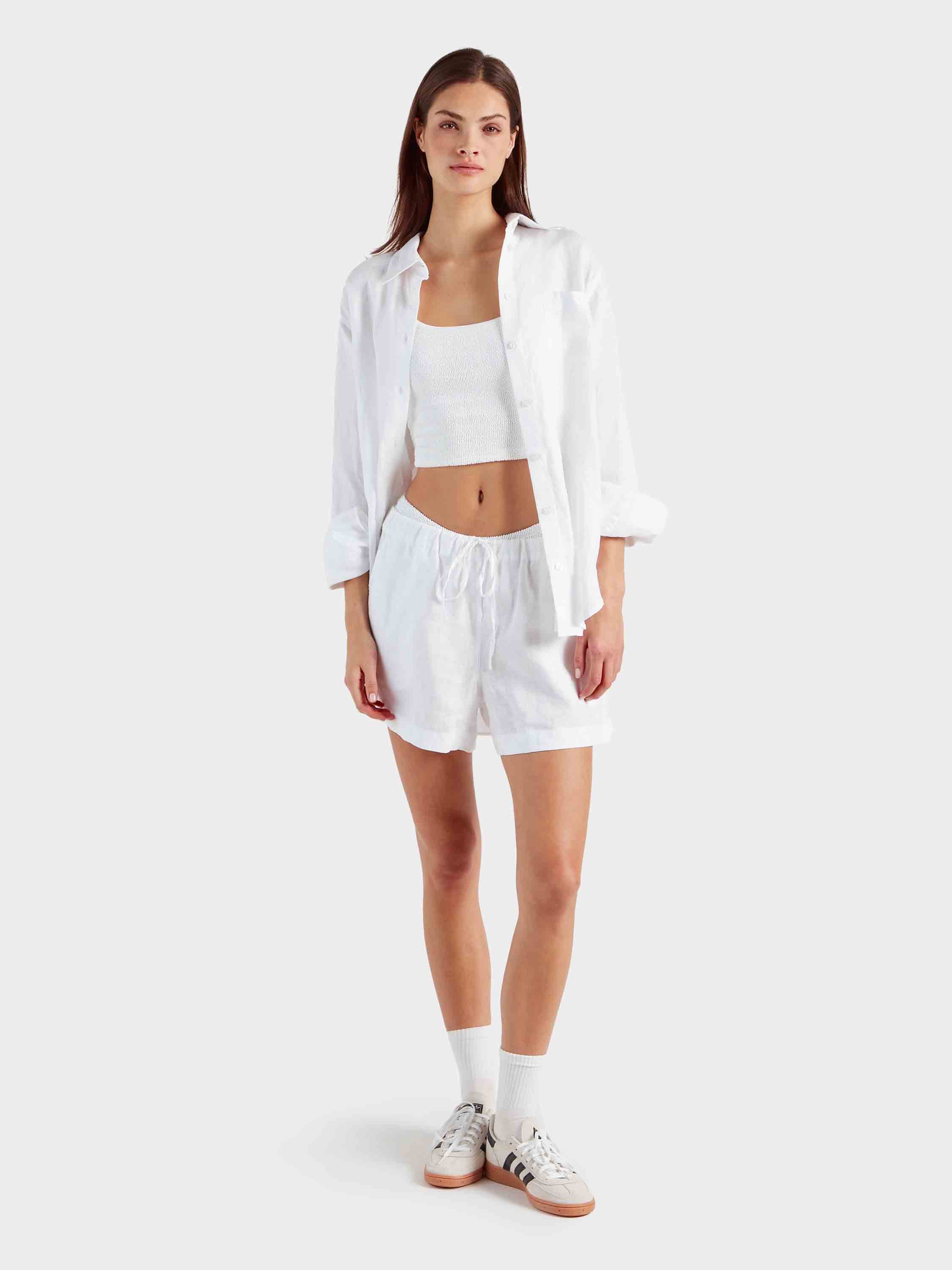 Embroidered Linen Shorts - White - Image 7
