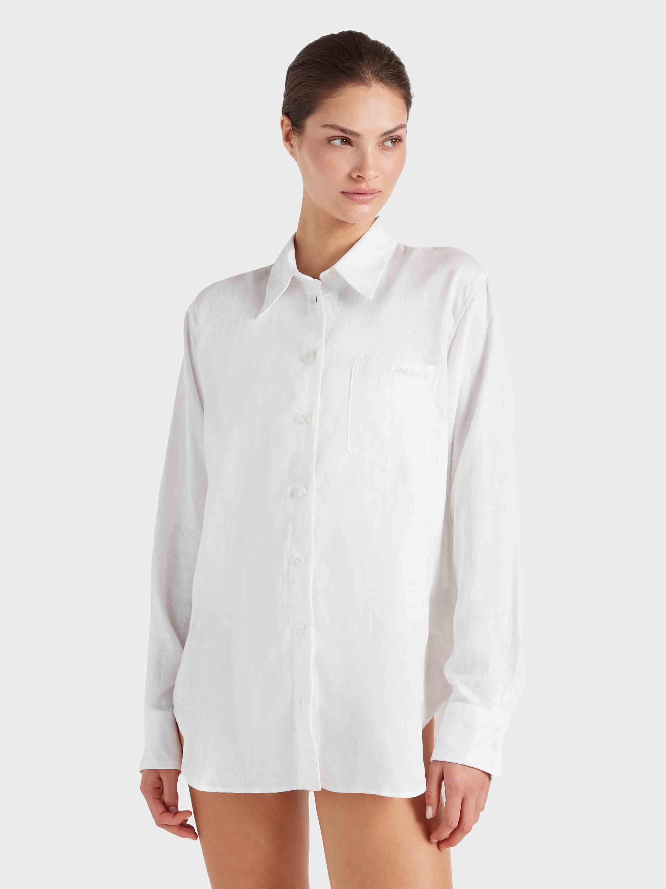 Embroidered Oversized Shirt - White - Image 3