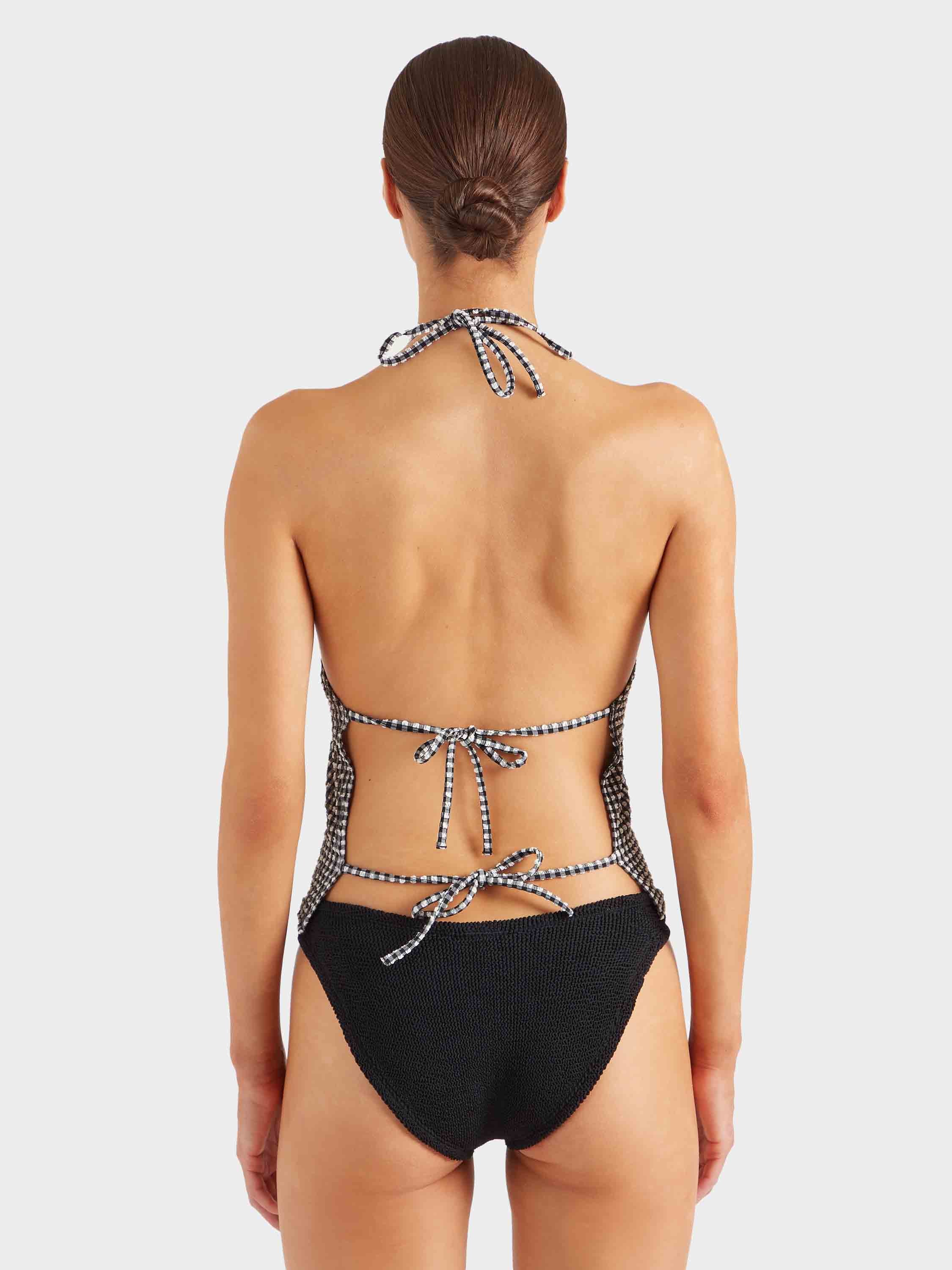 Gingham Seersucker Halter Top - Black Gingham - Image 3