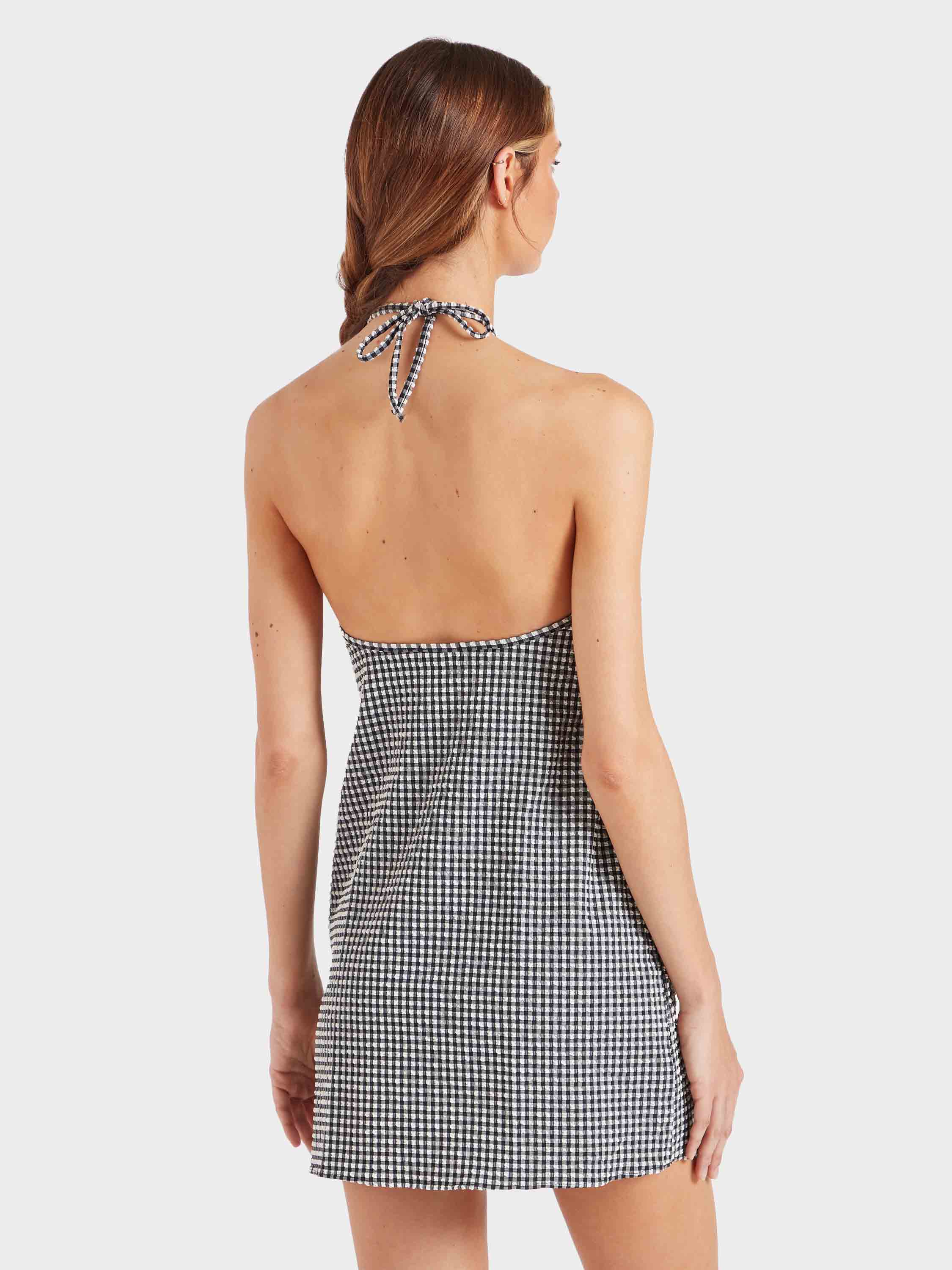 Gingham Seersucker Mini Dress - Black Gingham - Image 3