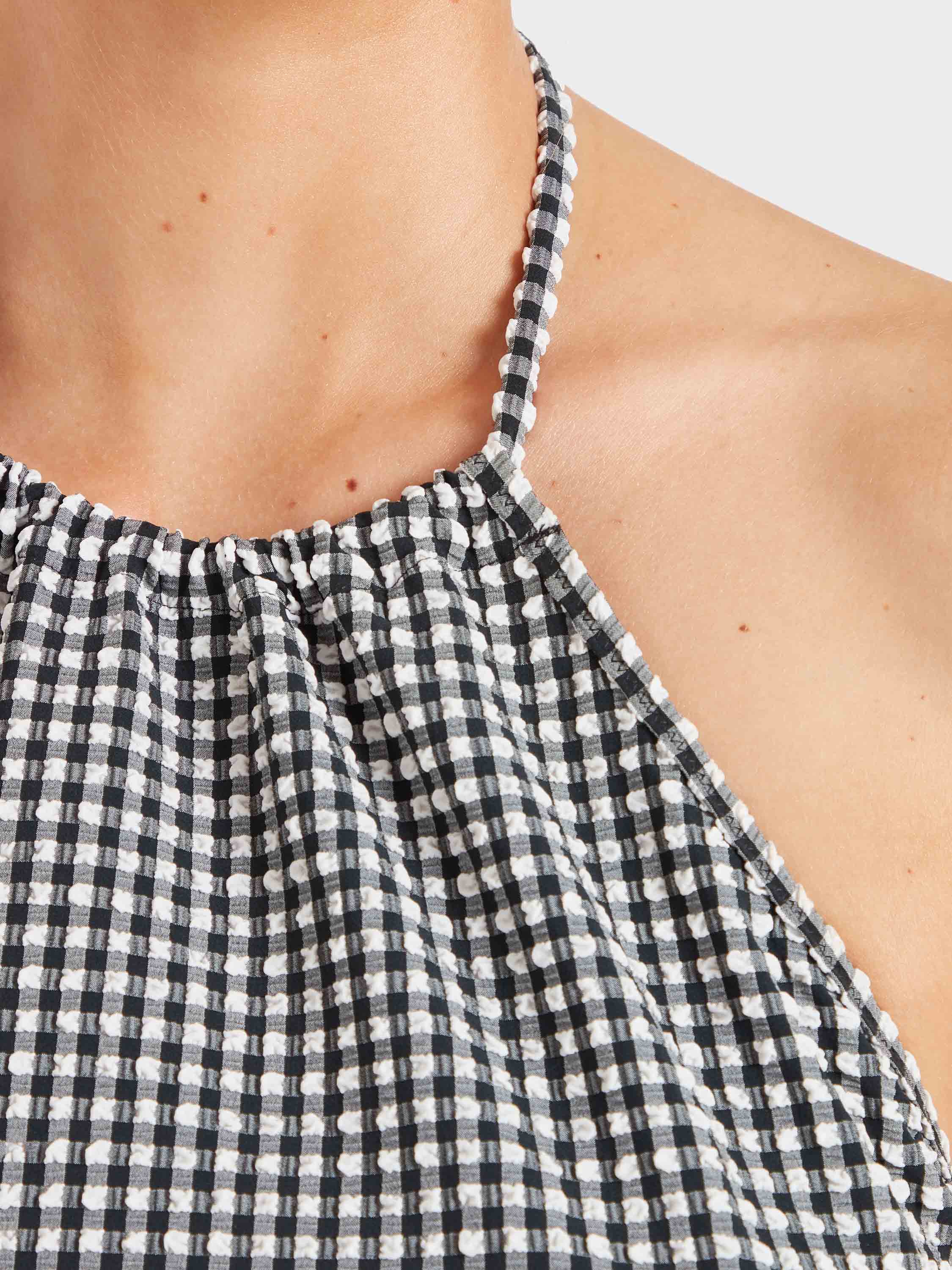 Gingham Seersucker Mini Dress - Black Gingham - Image 4