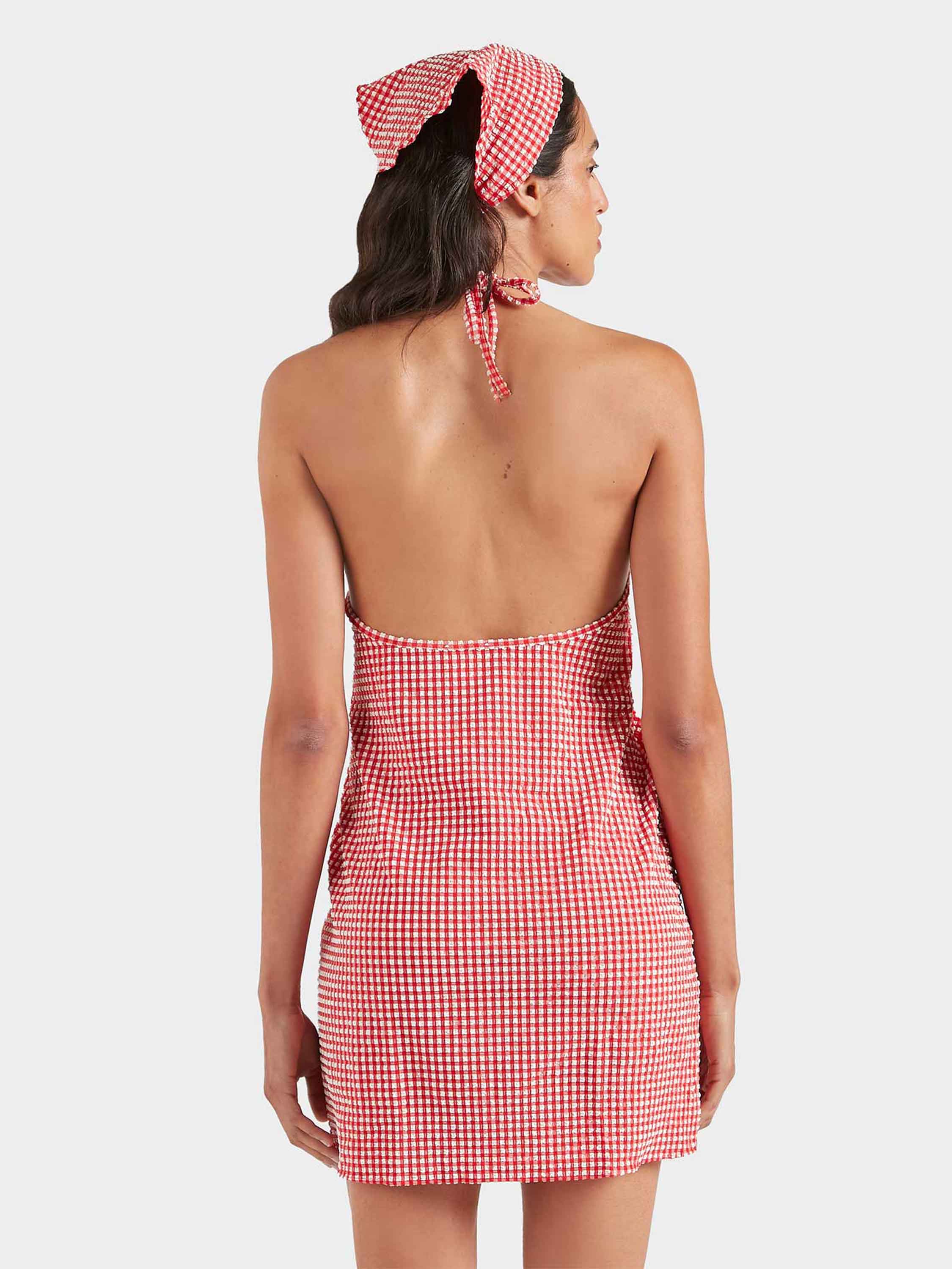 Gingham Seersucker Mini Dress - Red Gingham - Image 3