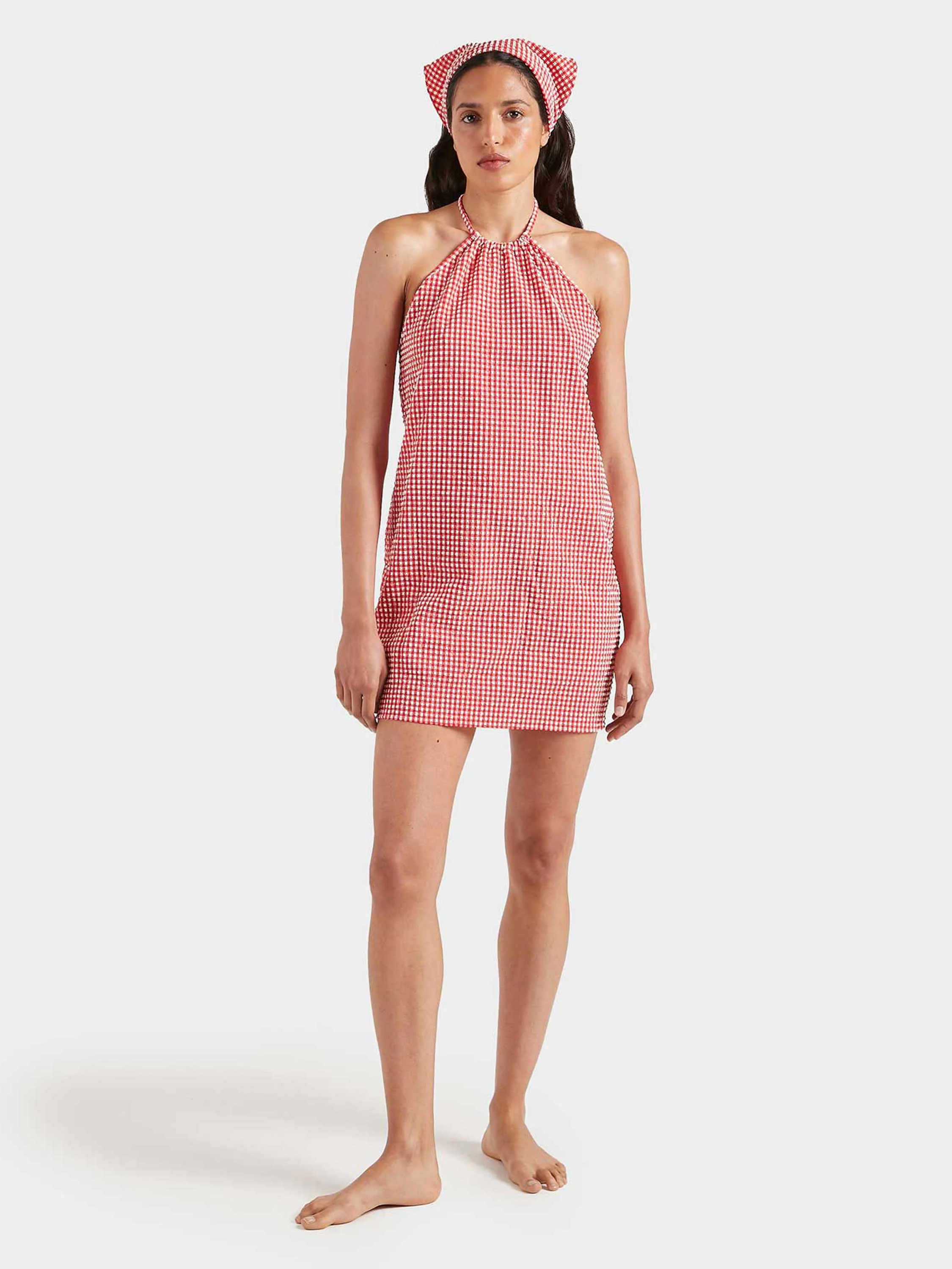 Gingham Seersucker Mini Dress - Red Gingham - Image 4
