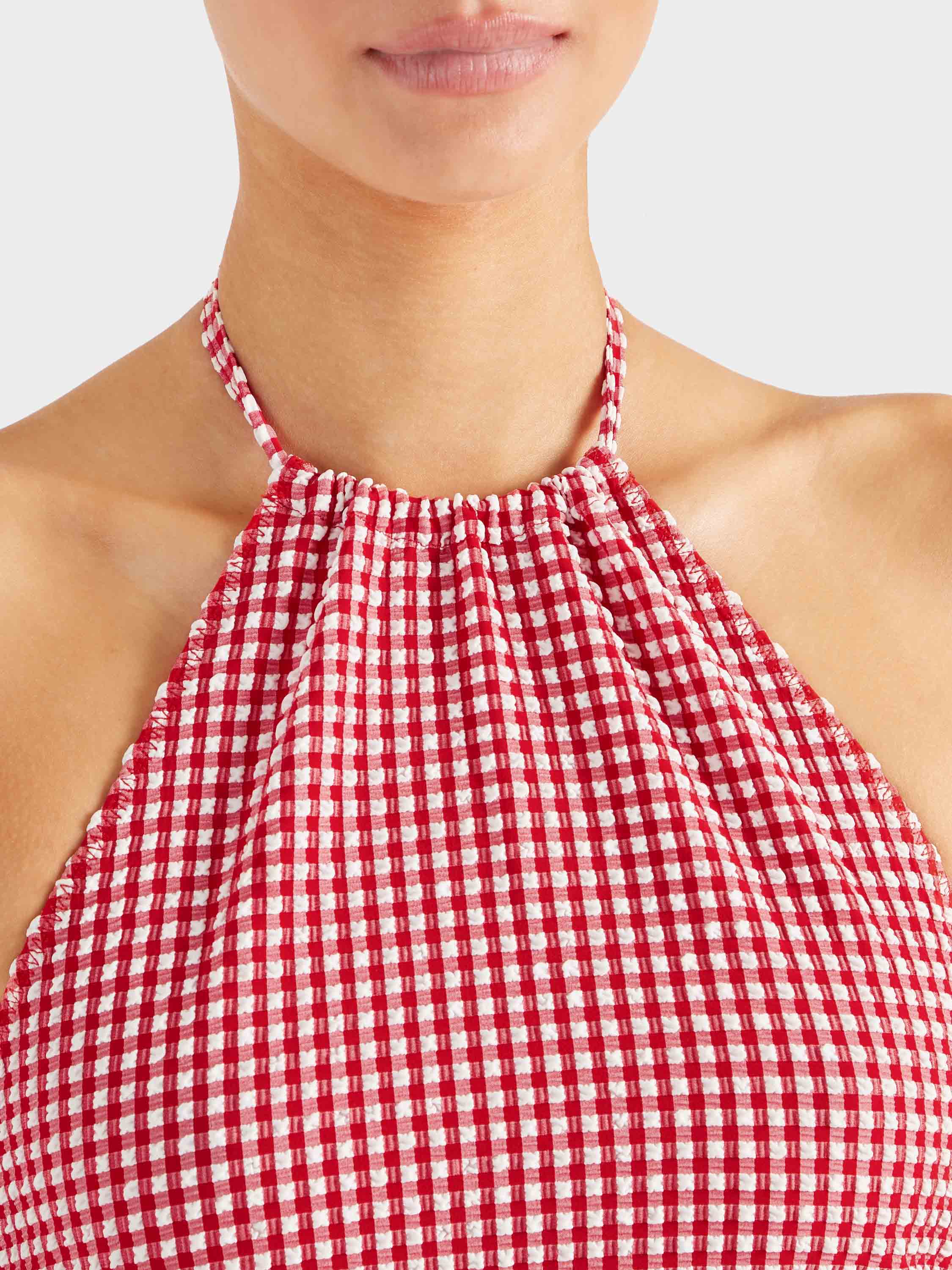 Gingham Seersucker Halter Top - Red Gingham - Image 4