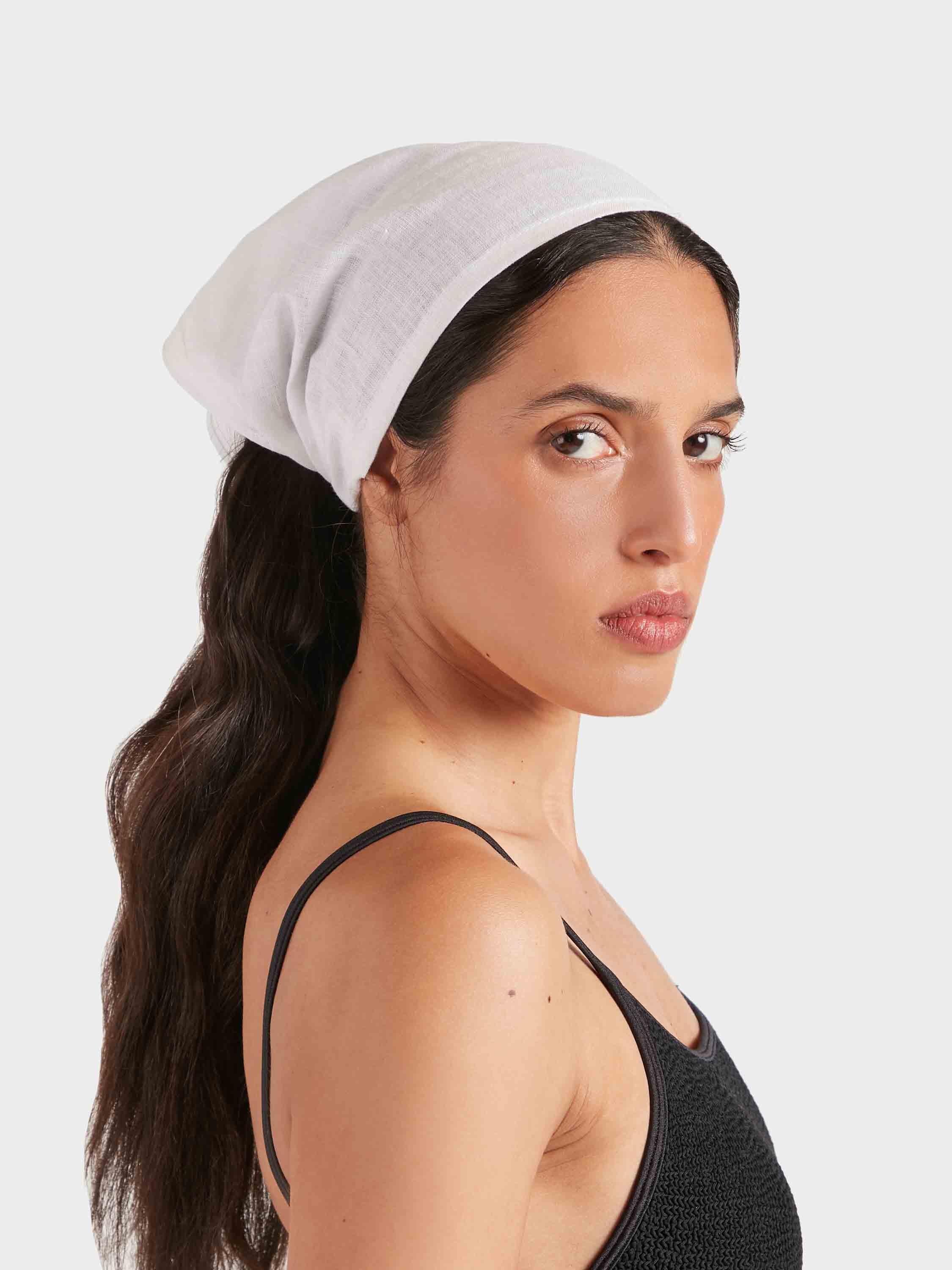 Sofia Linen Headscarf - White - Image 4