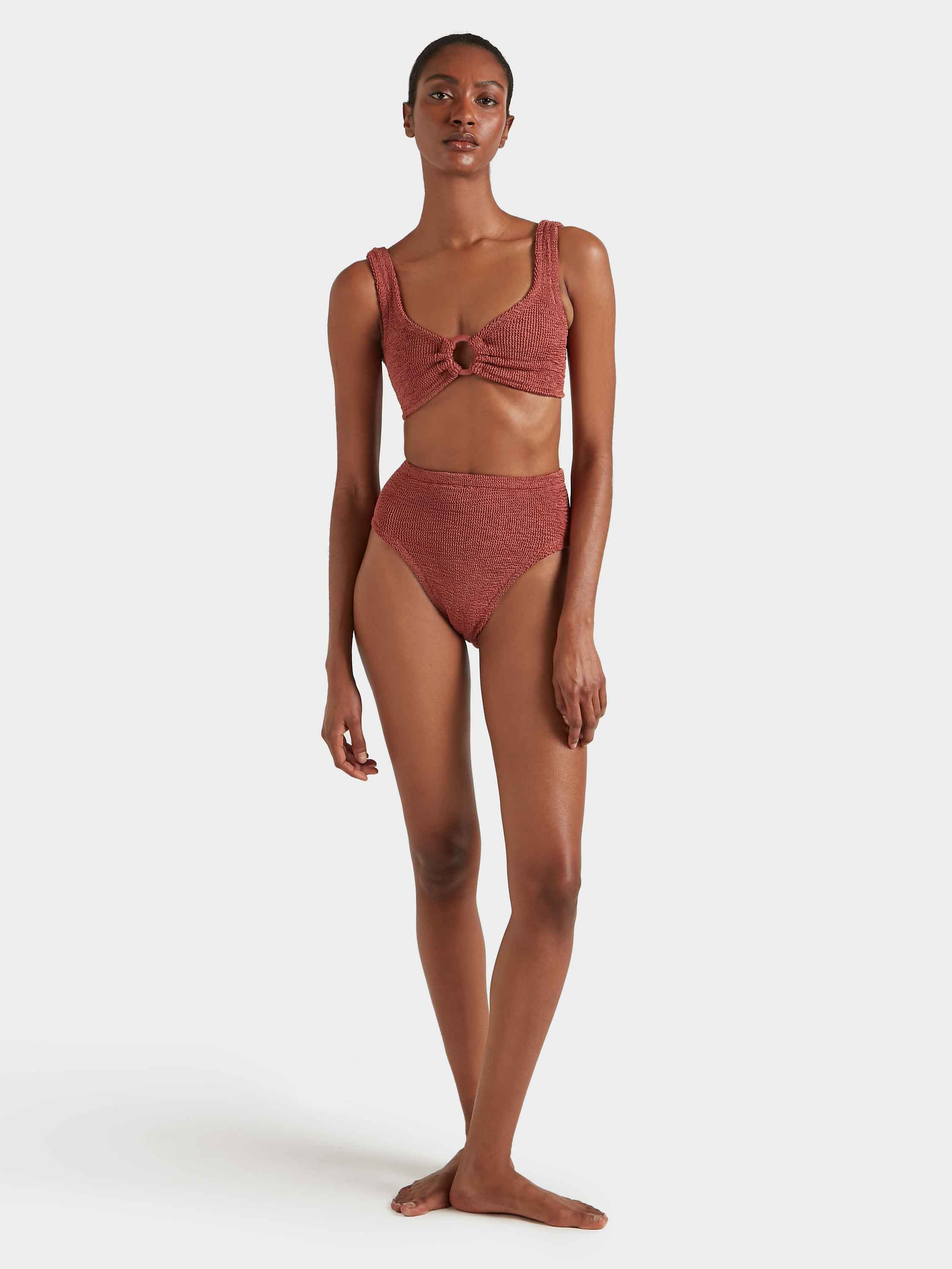 Nadine Bikini With Tonal Hoops - Metallic Rosewood - Image 5