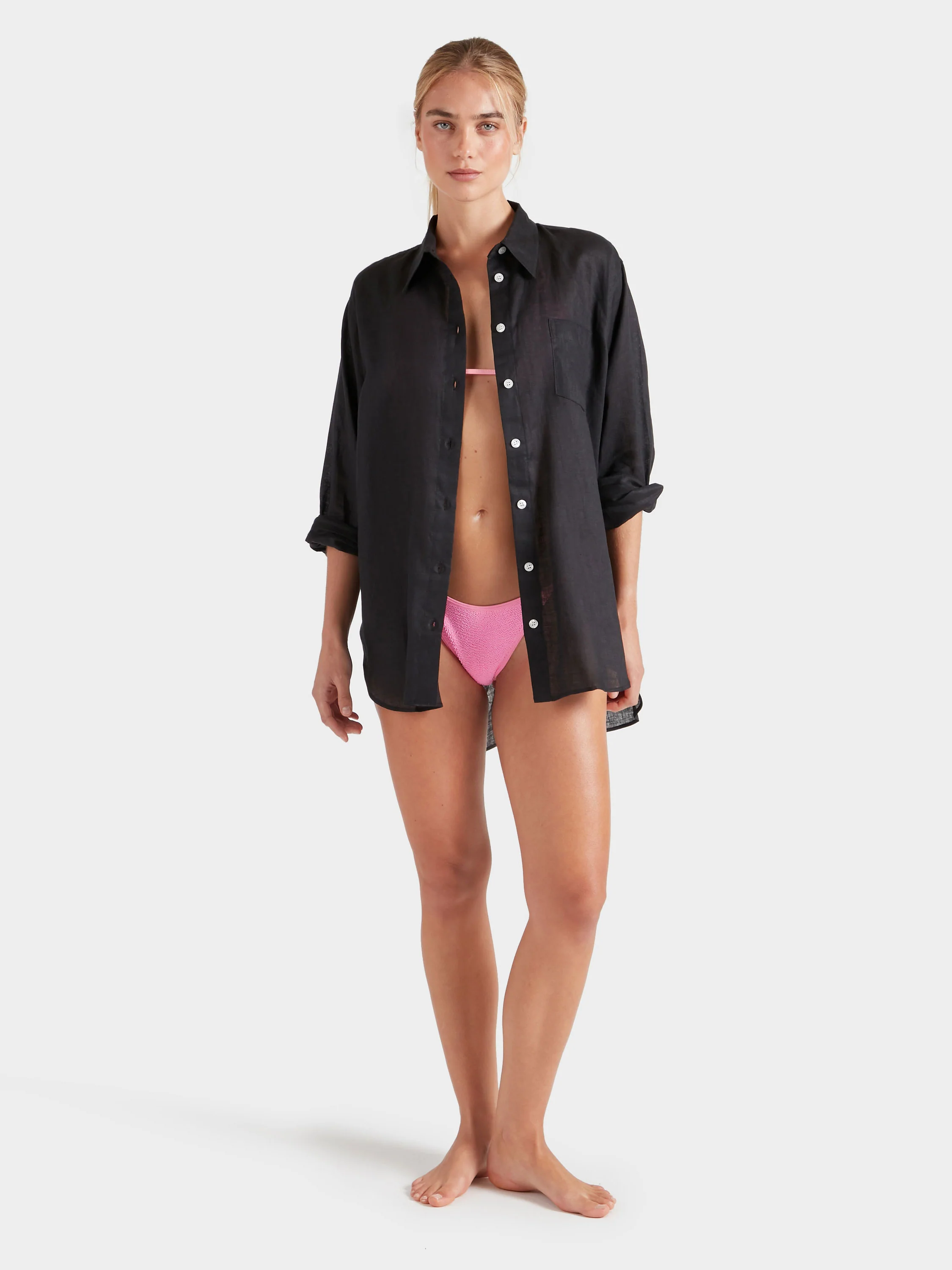 Linen Oversized Shirt - Black - Image 6