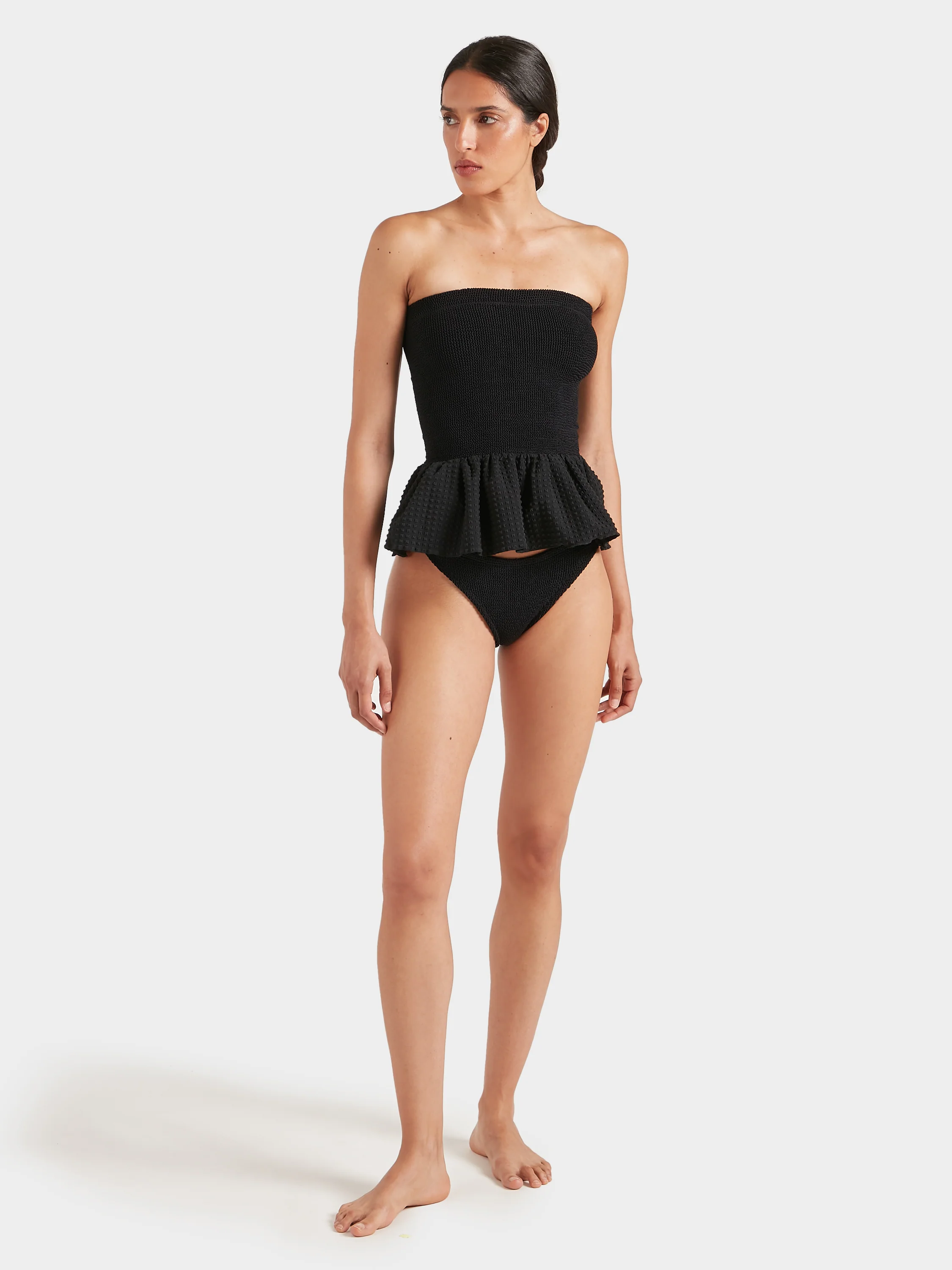 Peplum Seersucker Swim Skirt/Tube Top - Black - Image 9
