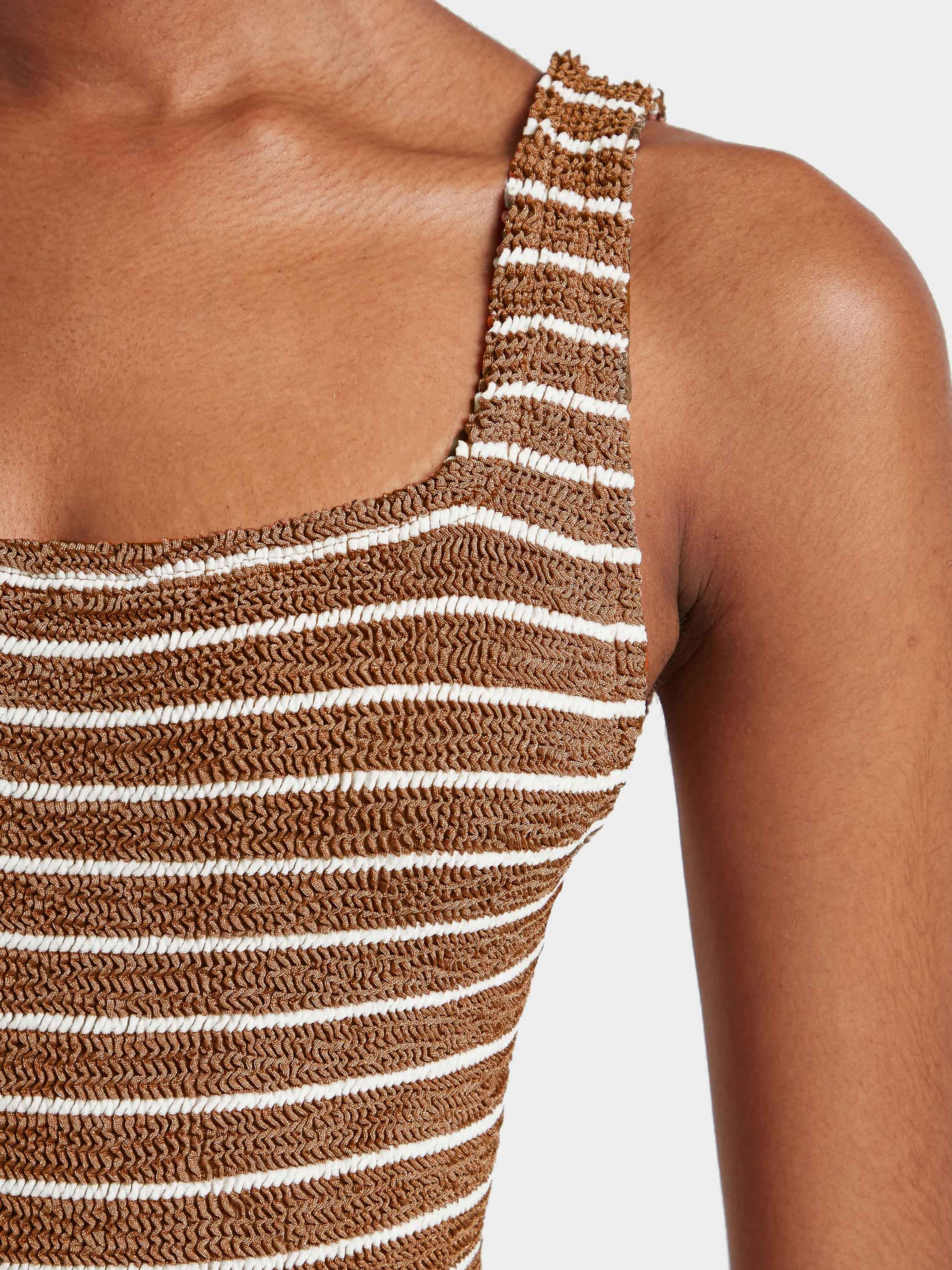Square Neck Swim - Metallic Cocoa/White Stripe - Image 5