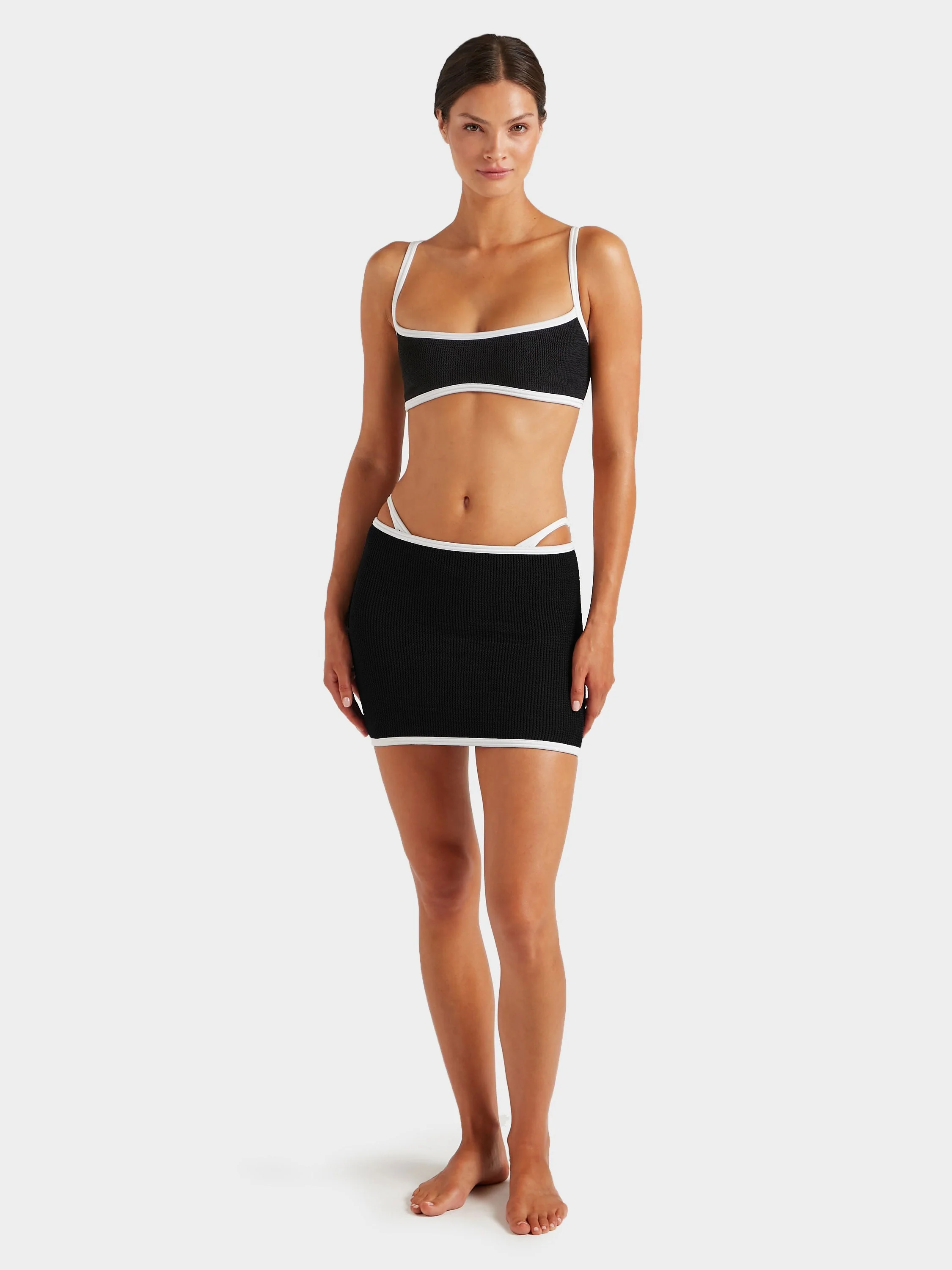 Devyn Swim Skirt/Tube Top - Black/White - Image 8