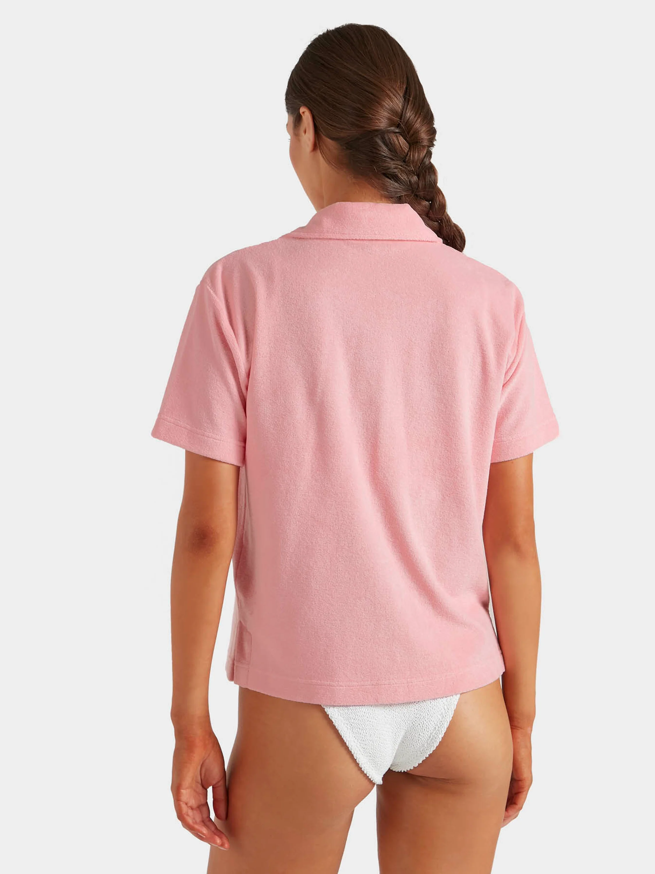 Terry Towelling Cuban Shirt - Pink - Image 3